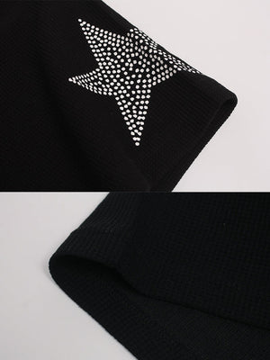 T-Shirt mit Strass-Tiger – Strass-Stern am Ärmel und Saum Nahaufnahme | XoKool