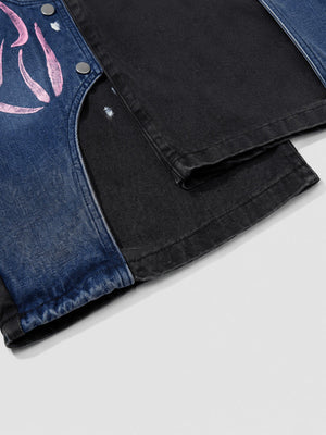Bemalte Colorblock Jeans – Einsatz und Saum im Detail | XoKool