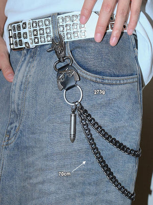 Cadena negra para pantalones con colgantes – sobre jeans, cadena con colgante de bala (70 cm) | XoKool