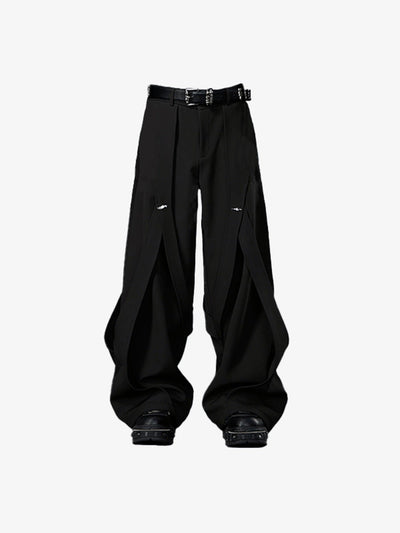 Schwarze Wide Leg Hose mit Falten und Cut-Outs