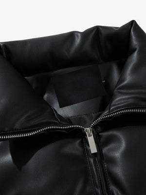 Faux leather puffer vest – Black, inner collar close-up | XoKool