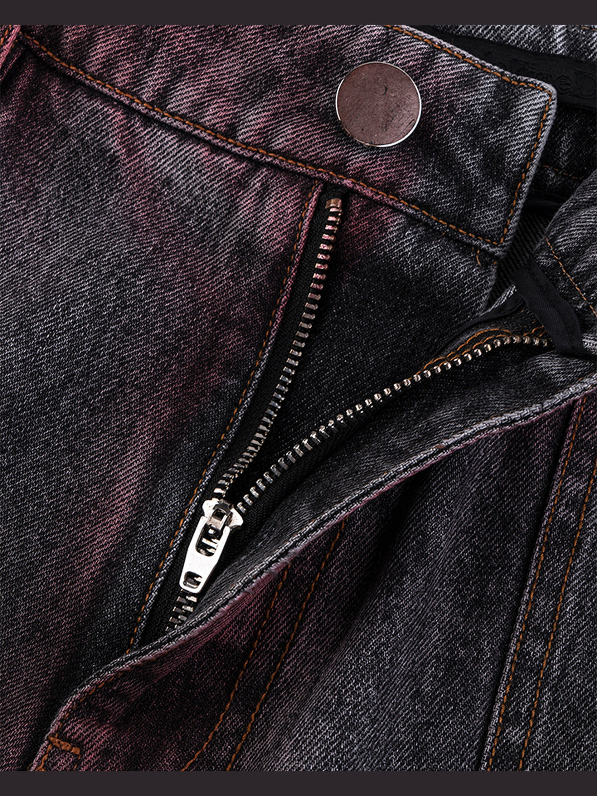 Red fade barrel cargo jeans – zip fly close-up | XoKool
