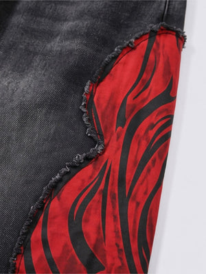Flammen-Jeans – ausgefranster Rand des Flammen-Einsatzes im Detail | XoKool