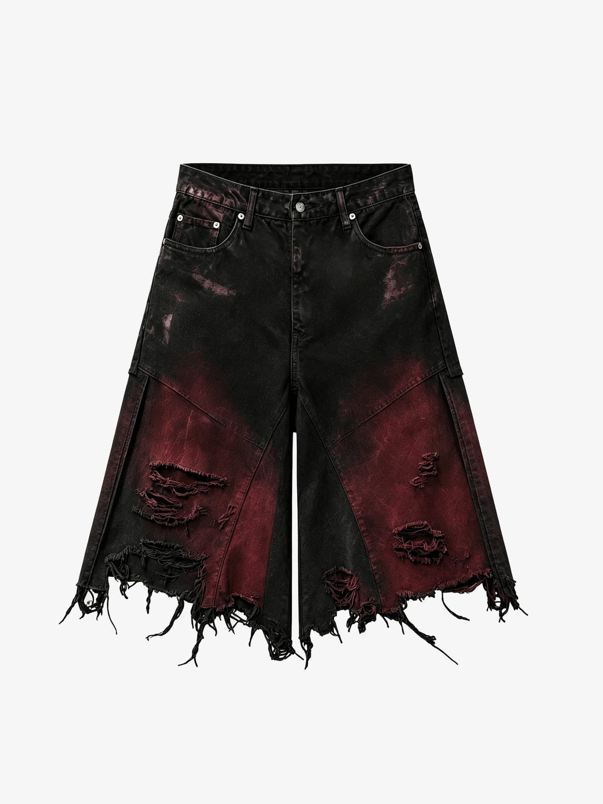 Distressed Jeansshorts in Schwarz-Rot Washed – Schwarz Rot, Vorderseite flach | XoKool