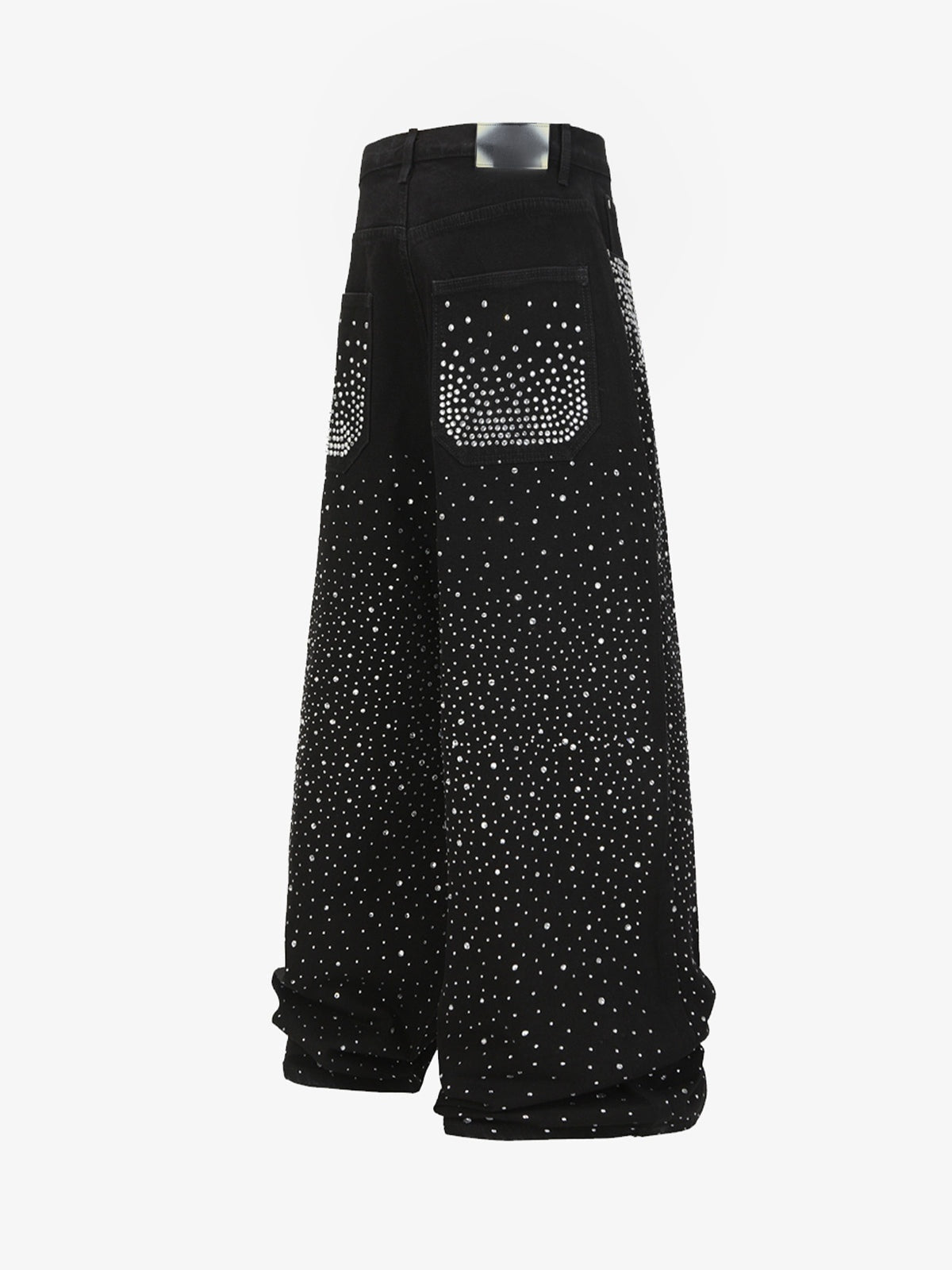 Black Rhinestone Baggy Jeans – Black, back view | XoKool