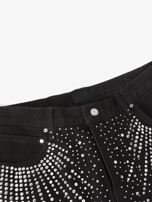 Black Rhinestone Baggy Jeans – Black, waistband close-up | XoKool