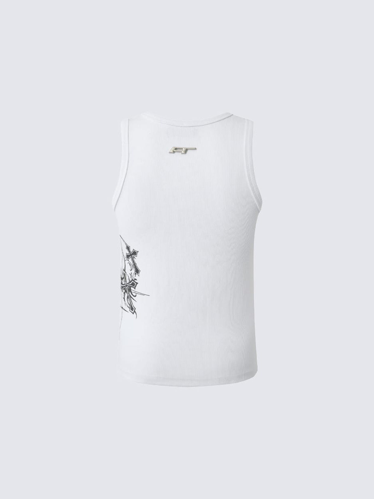 Camiseta sin mangas con estampado gótico – Blanco, trasera plana | XoKool