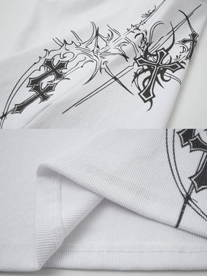 Camiseta sin mangas con estampado gótico – blanco, detalle del estampado lateral | XoKool
