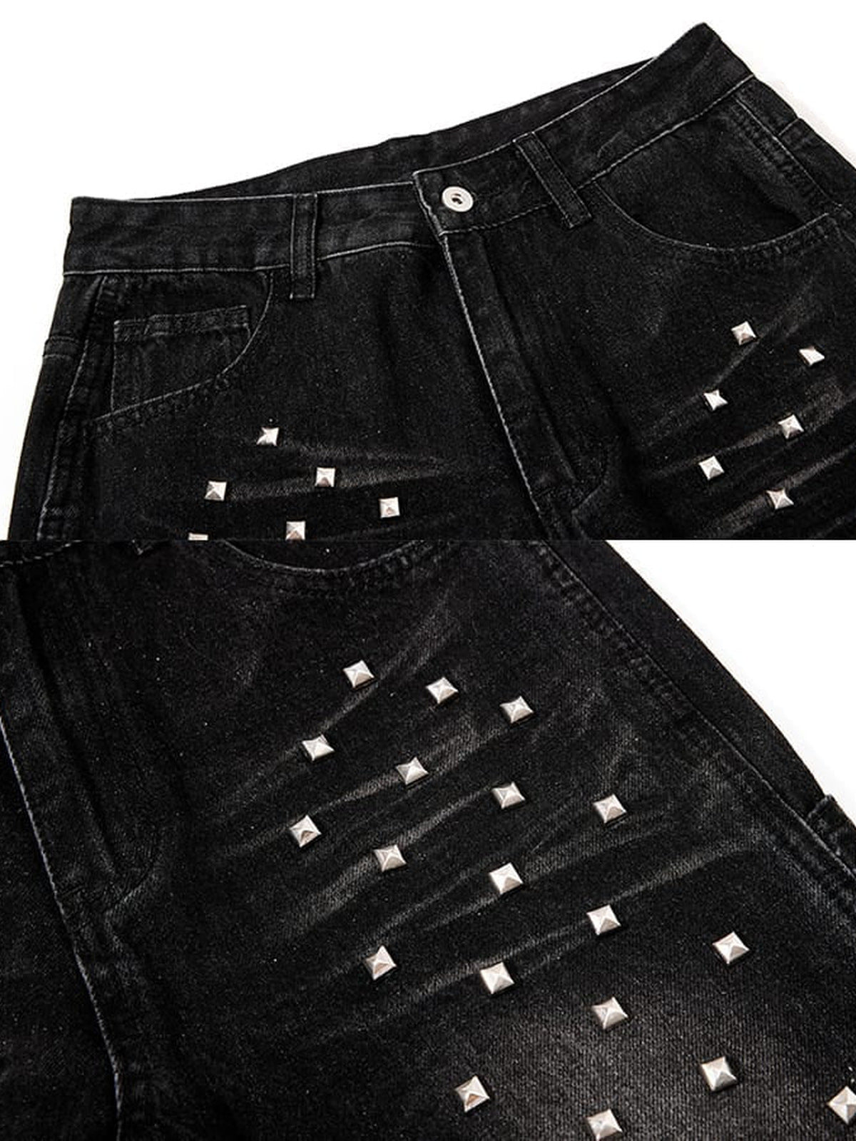 Studded flare jeans – front studs collage | XoKool