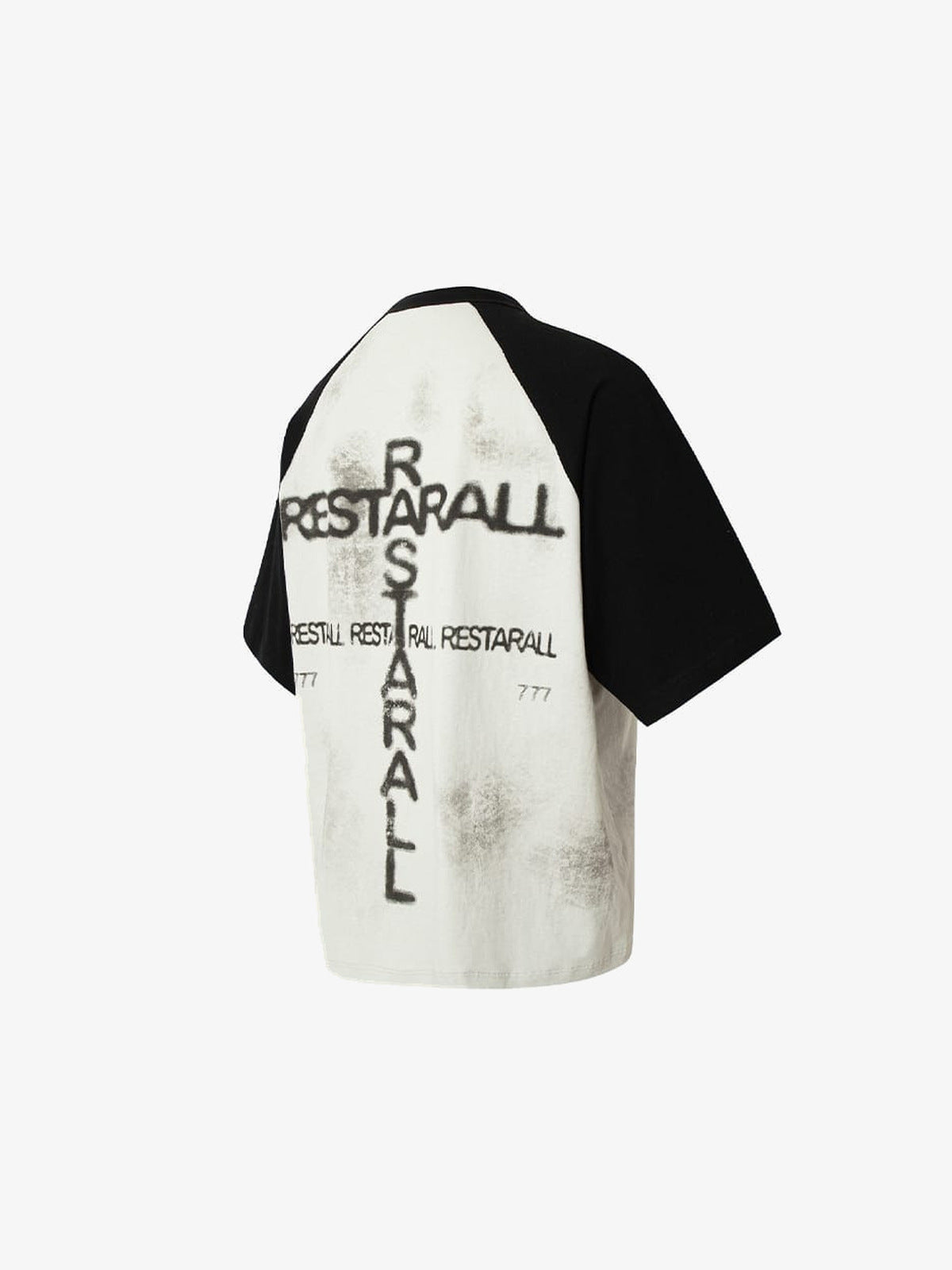 Raglan T-Shirt mit schwarzen Ärmeln und religiösem Collagen-Print – Rückansicht | XoKool