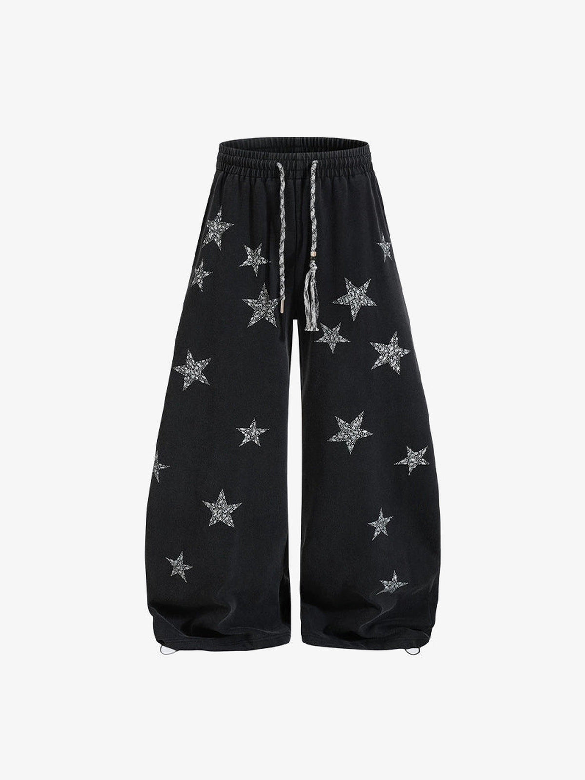 Schwarze Jogginghose mit Stern und weitem Ballonbein – Schwarz, Vorderseite flach | XoKool