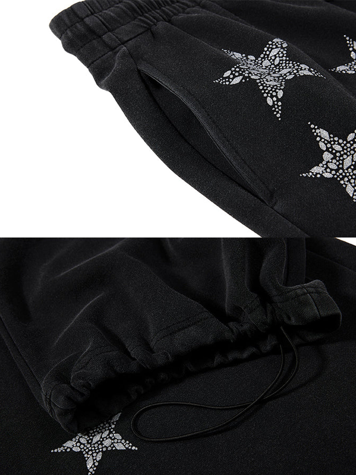 Jogginghose mit Stern – Nahaufnahmen von Stern-Detail und Saum mit Kordelstopper | XoKool