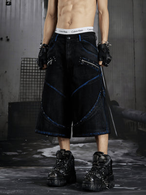 Studded jorts – on model, front close | XoKool
