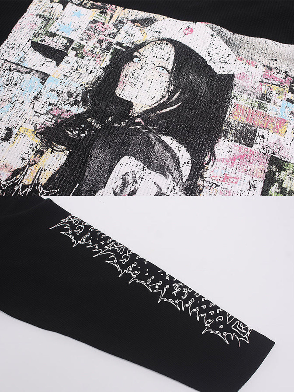 Longsleeve mit Nieten – Portrait-Print und Ärmelschriftzug im Detail | XoKool