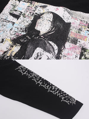 Longsleeve mit Nieten – Portrait-Print und Ärmelschriftzug im Detail | XoKool