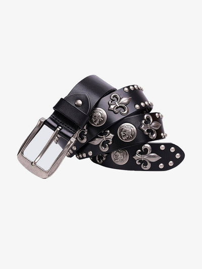 Schwarzer Nietengürtel mit Fleur-Conchos
