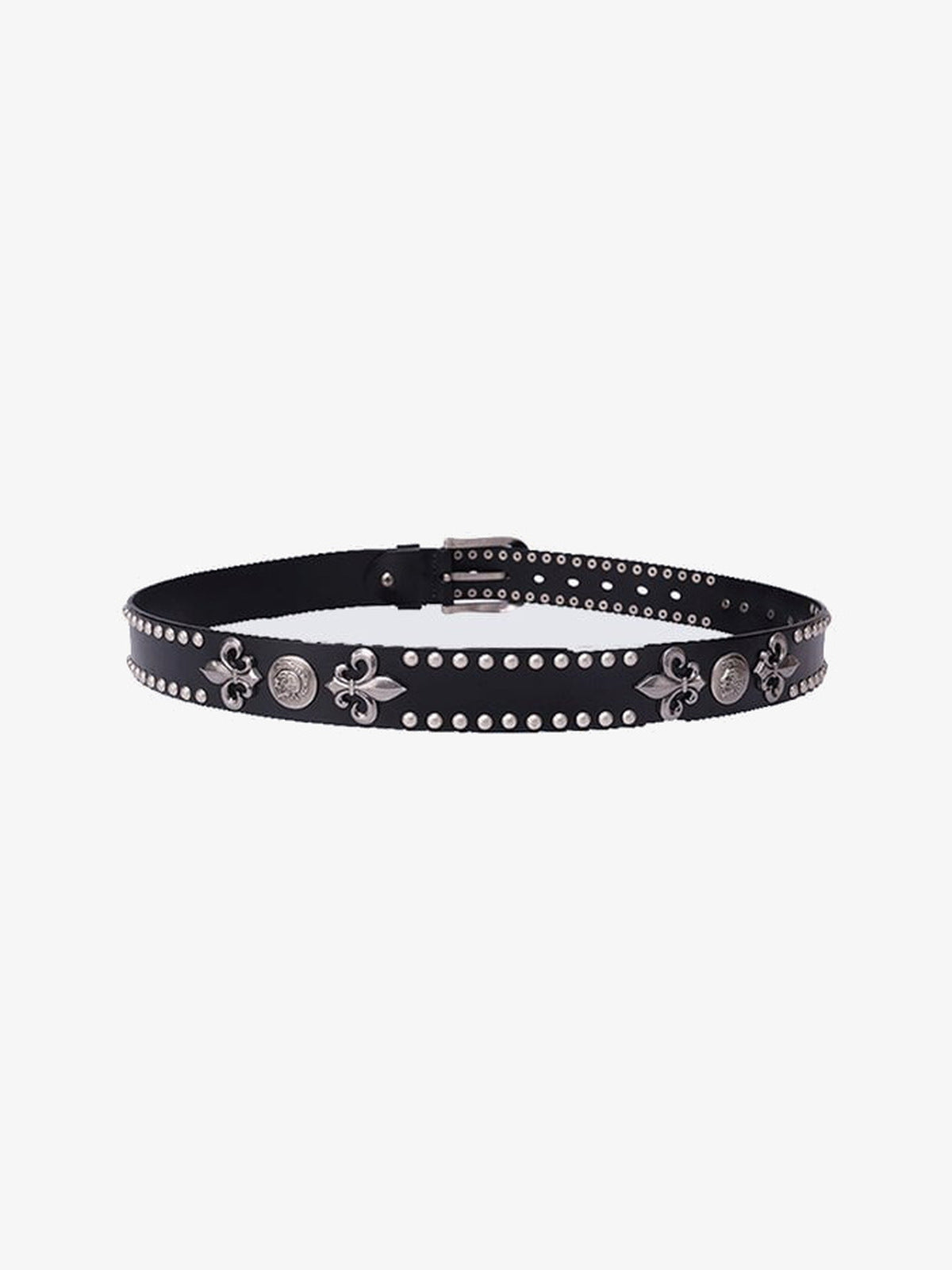 Black Studded Rivet Belt with Fleur Conchos – Black, full length | XoKool