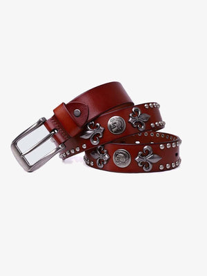 Studded rivet belt – Red-brown, coiled | XoKool