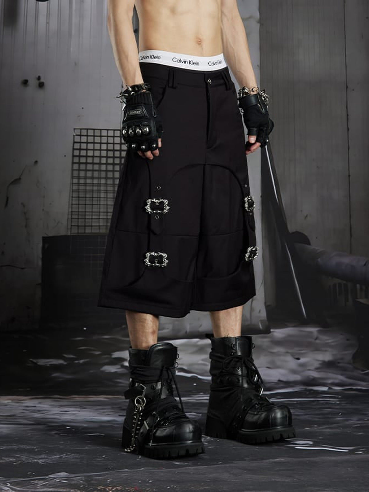 Black tailored shorts – on model, front 3/4 | XoKool