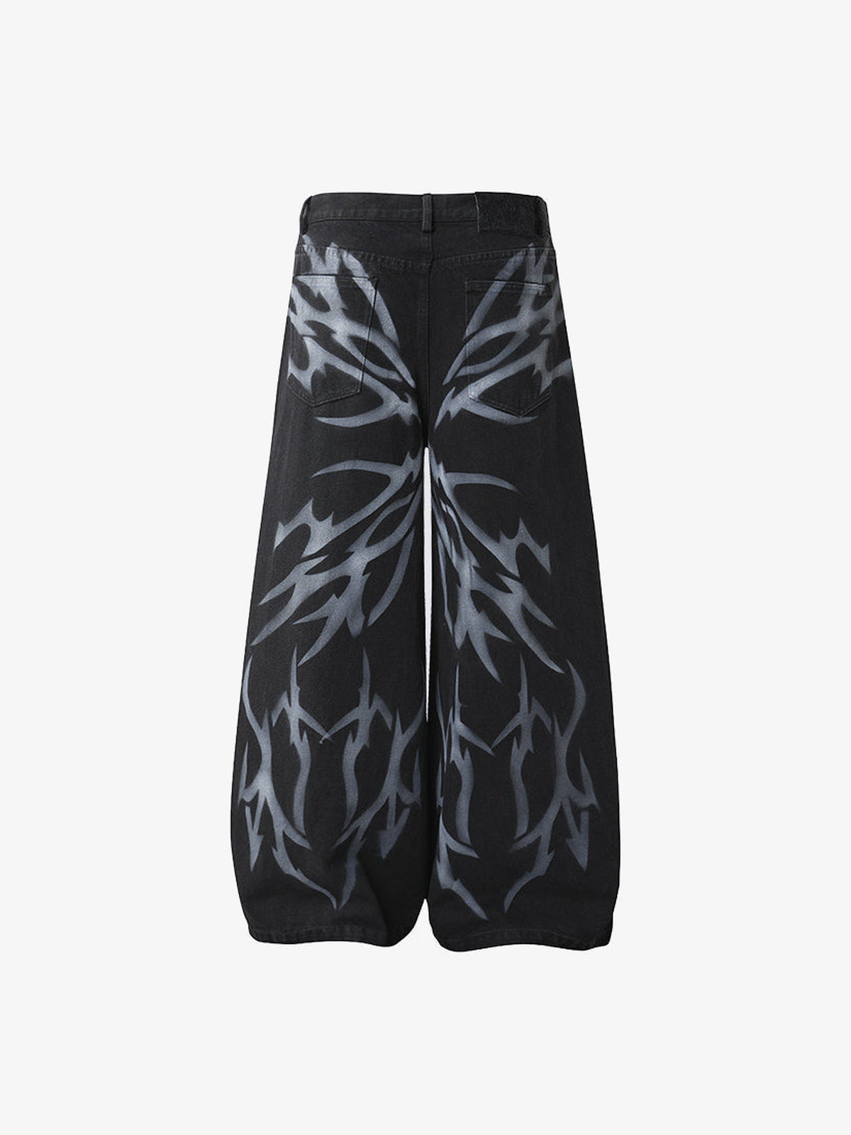 Schwarze Baggy Jeans mit Tribal-Print – Rückseite flach | XoKool