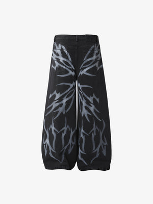 Schwarze Baggy Jeans mit Tribal-Print – Rückseite flach | XoKool