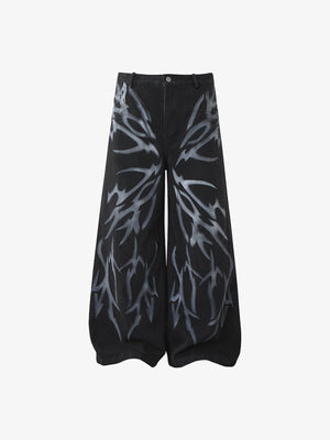 Schwarze Baggy Jeans mit Tribal-Print – Vorderseite flach | XoKool