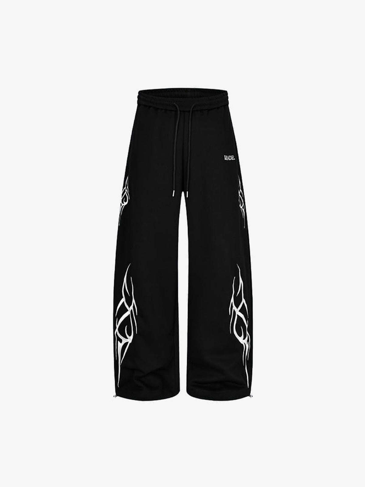Schwarze Wide Leg Jogginghose mit Tribal-Print – Schwarz, Vorderansicht flach | XoKool