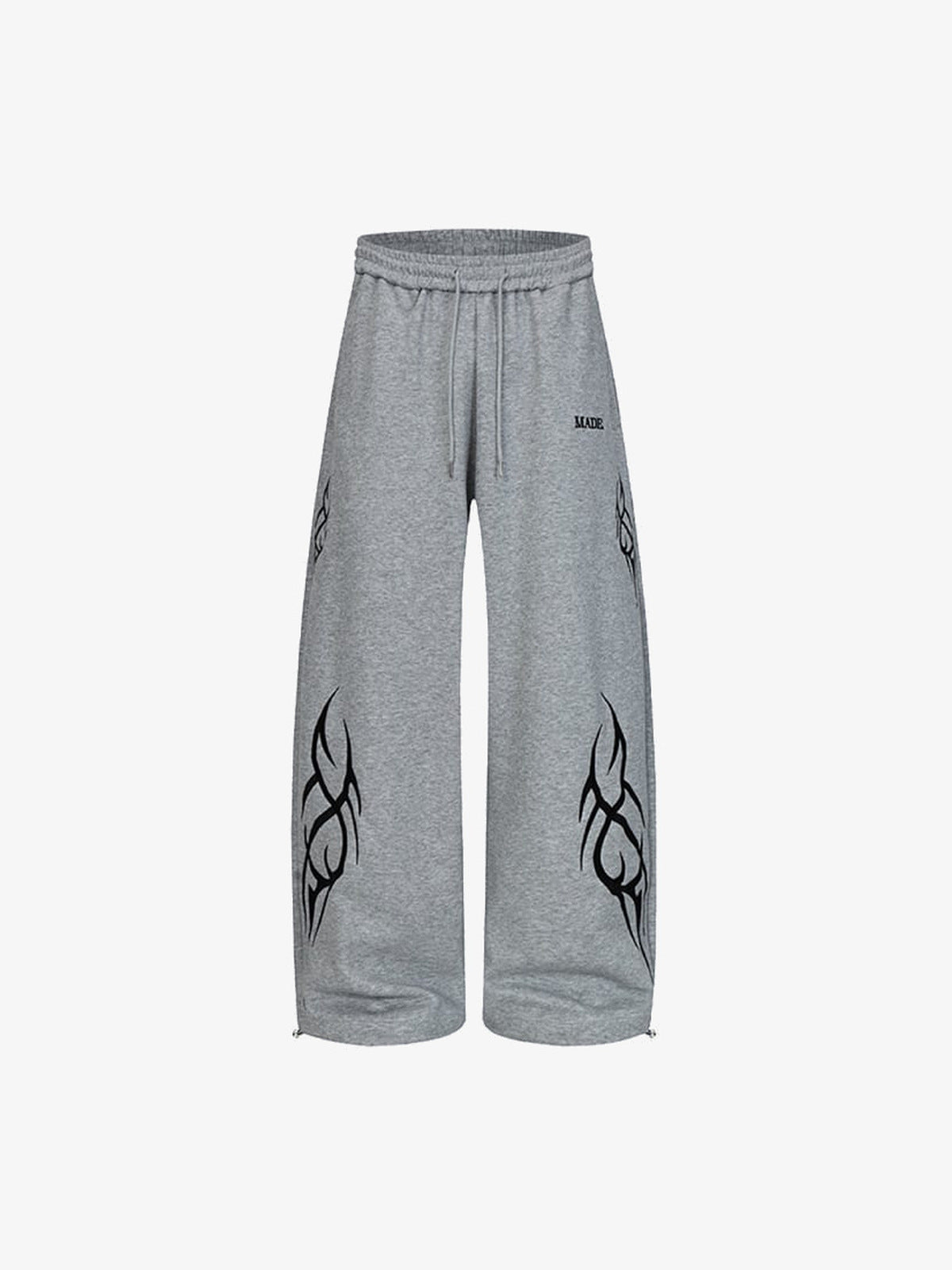 Schwarze Wide Leg Jogginghose mit Tribal-Print – Grau, Vorderansicht flach | XoKool