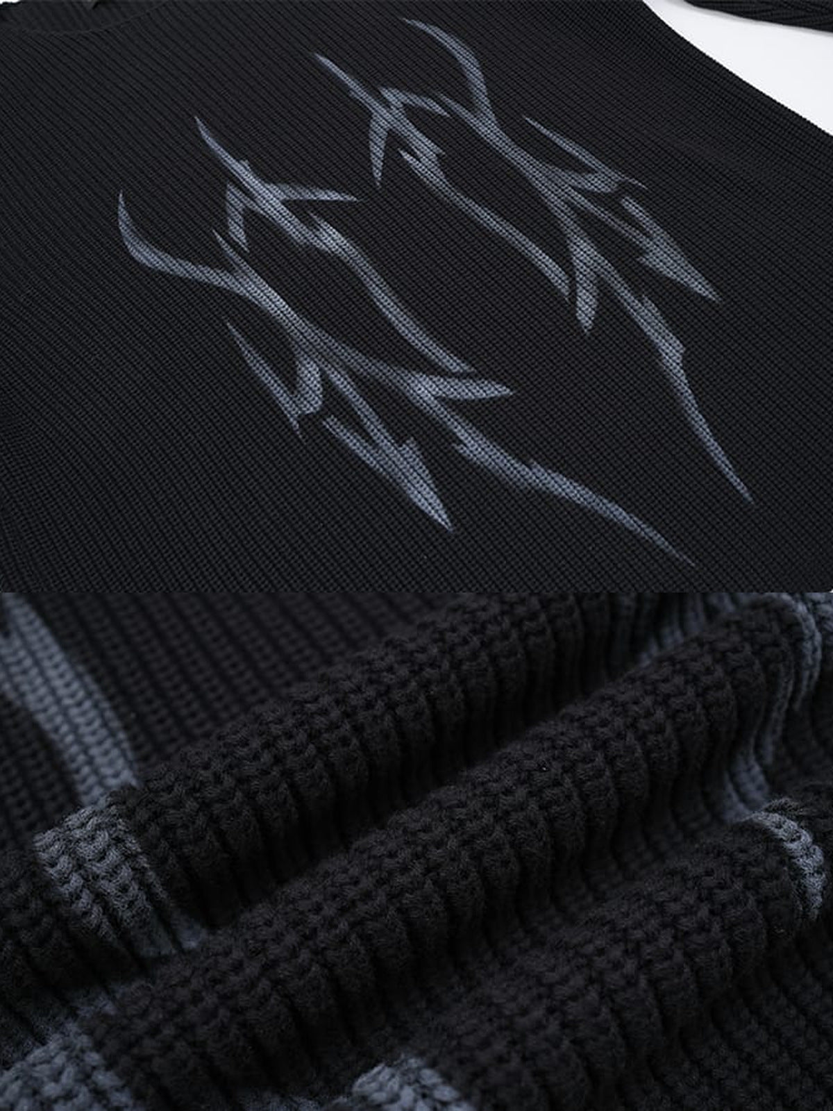 Tribal sweater – back graphic and knit close-up | XoKool