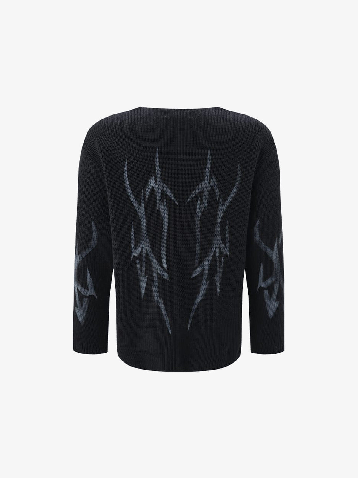 Black Tribal Spike Graphic Knit Sweater – back view | XoKool