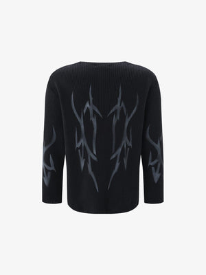 Black Tribal Spike Graphic Knit Sweater – back view | XoKool