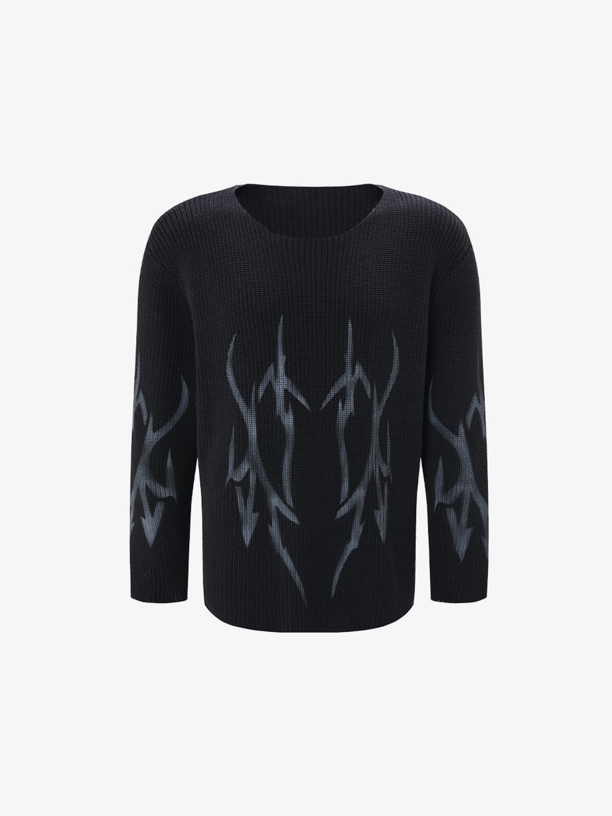 Black Tribal Spike Graphic Knit Sweater – front view | XoKool