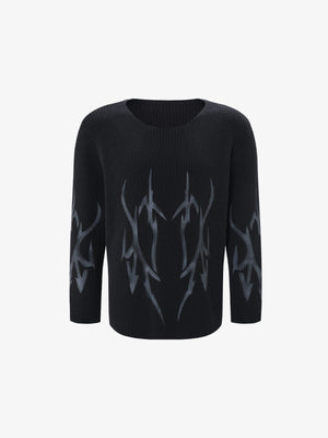 Black Tribal Spike Graphic Knit Sweater – front view | XoKool