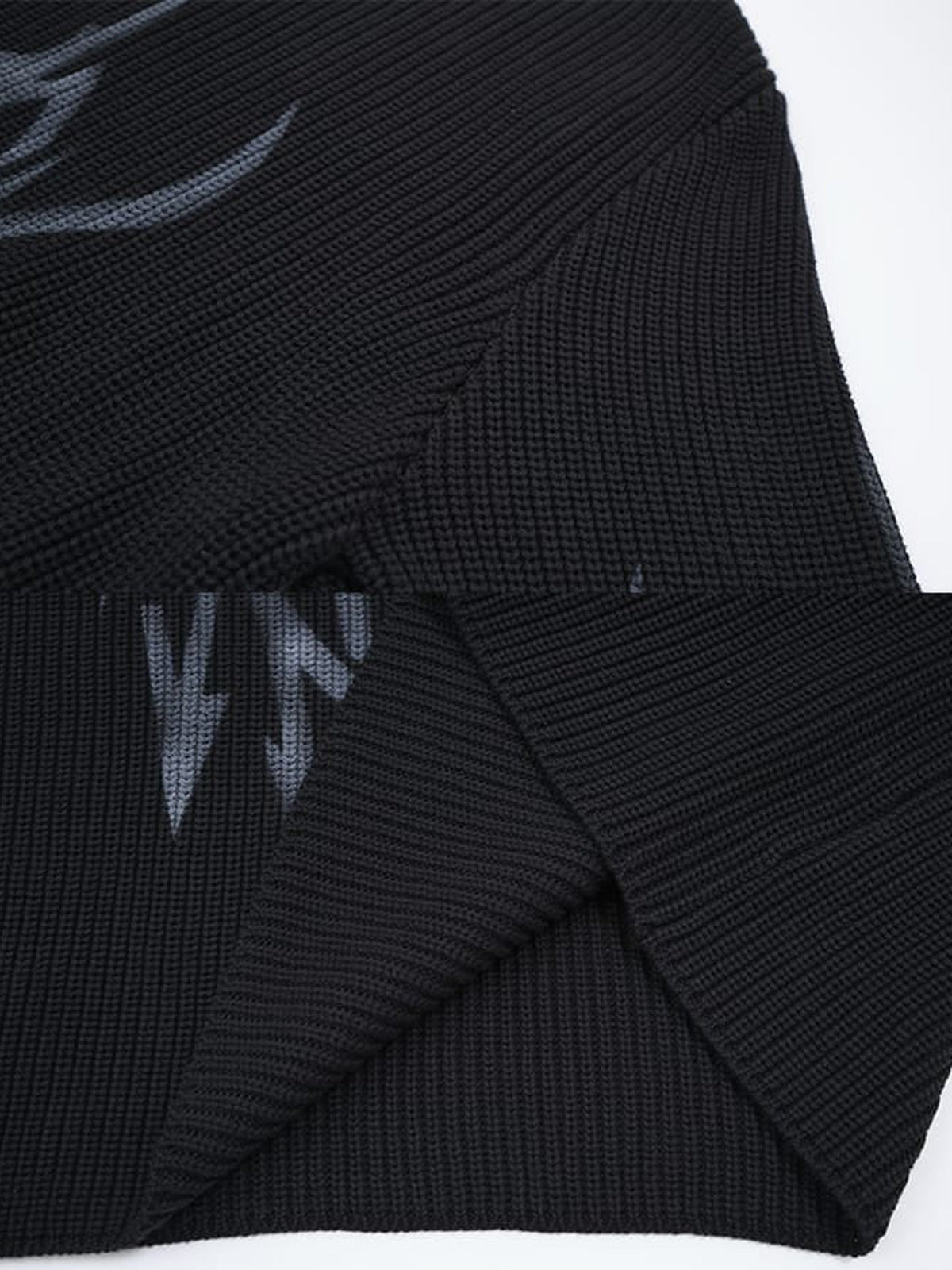 Black Tribal Spike Graphic Knit Sweater – hem close-up | XoKool