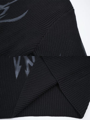 Black Tribal Spike Graphic Knit Sweater – hem close-up | XoKool
