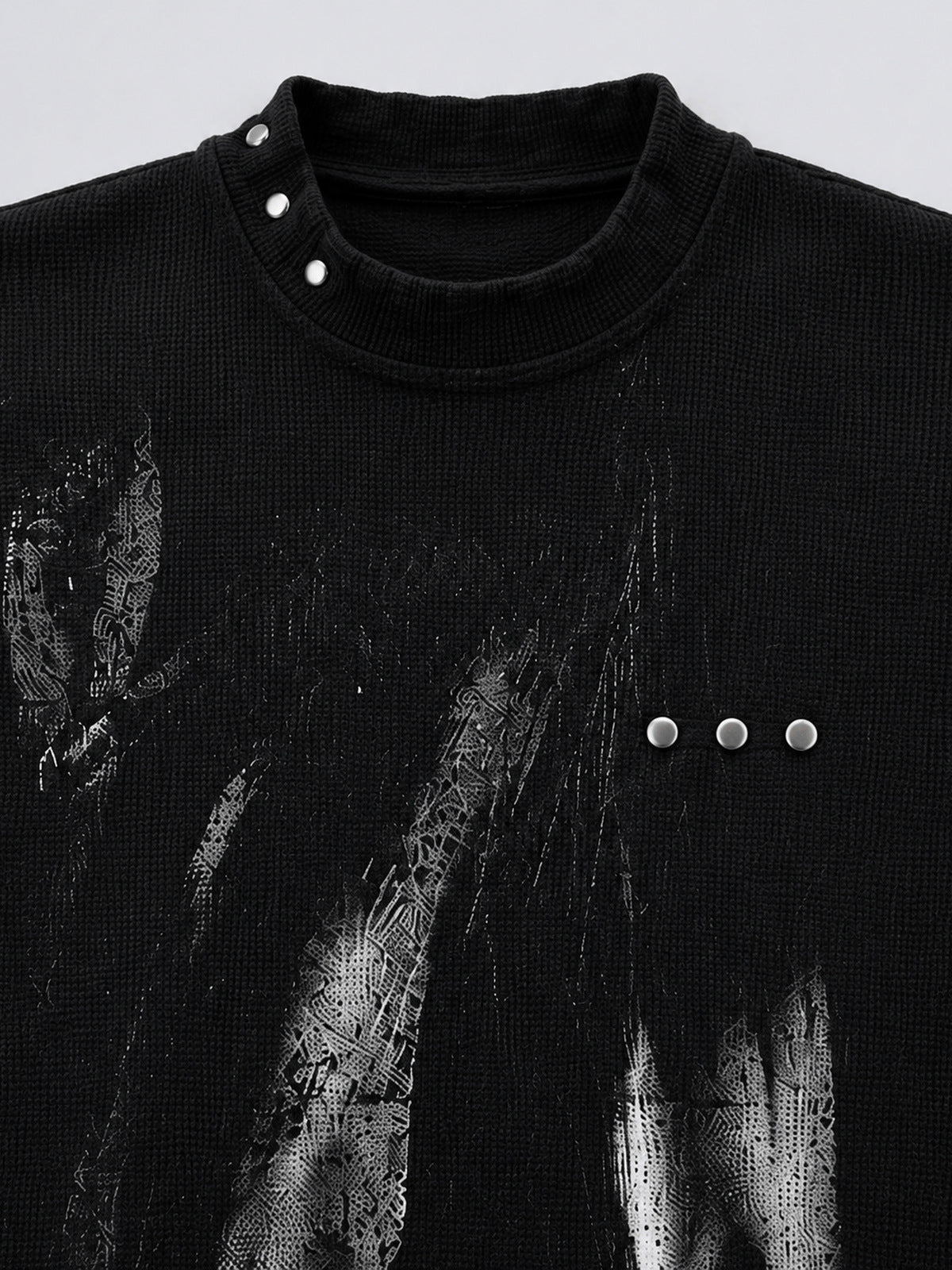 Waffle mock neck top – neck studs and chest stud close-up | XoKool