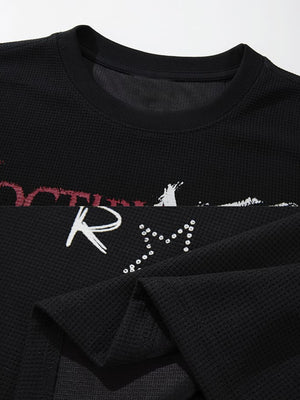Waffle knit graphic tee – neckline + rhinestone star close-up | XoKool
