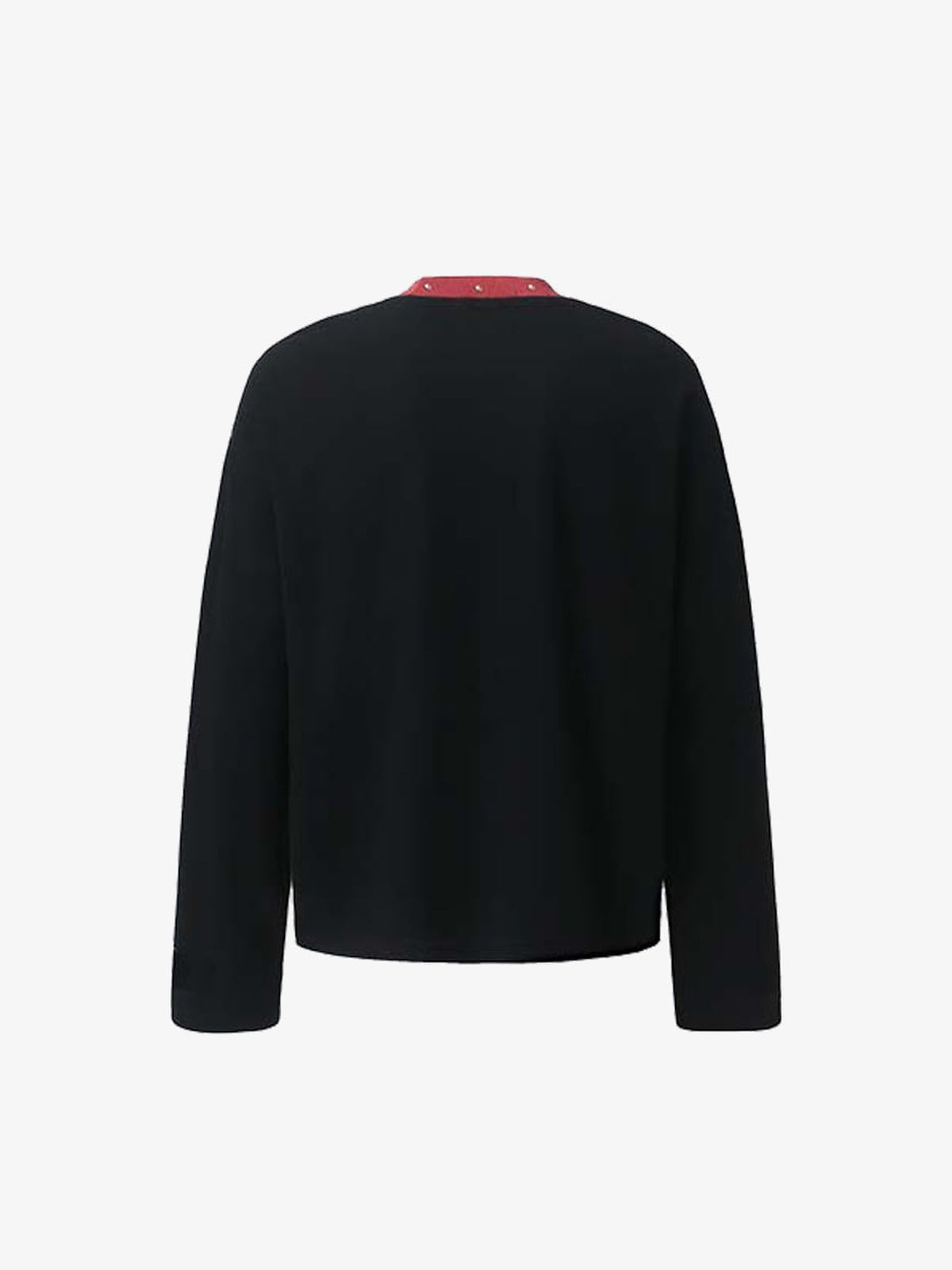 Black Waffle Long Sleeve Graphic Tee with Studded Collar – back flat view | XoKool