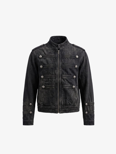 Giacca di jeans militare nera slavata stile band