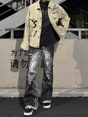 Black and White Printed Jeans – street photo, front | XoKool