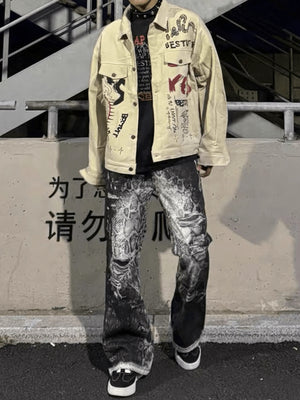 Black and White Printed Jeans – street photo, front | XoKool