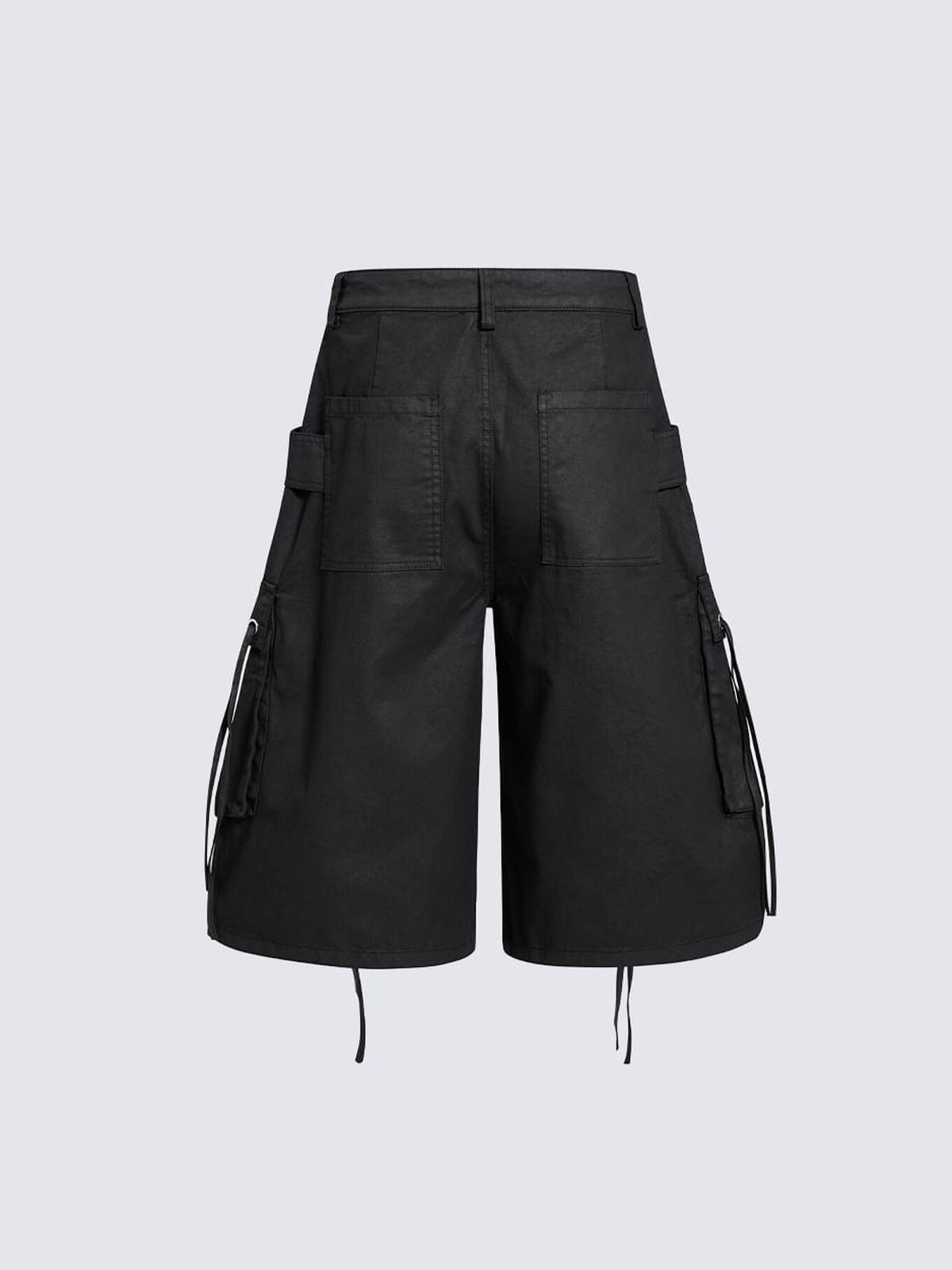 Black drawstring cargo shorts – back flat | XoKool