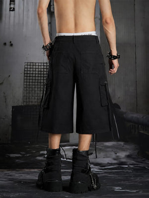Black drawstring cargo shorts – on model, back | XoKool