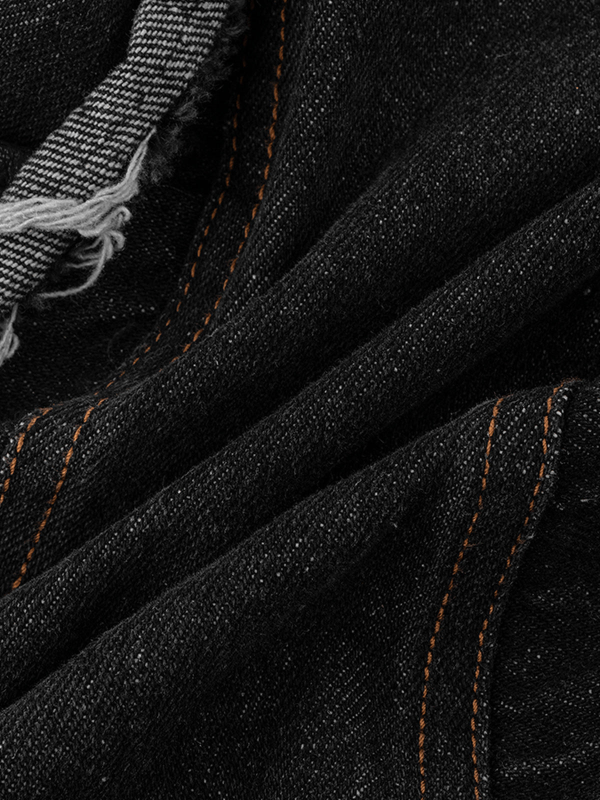 Black Wide Leg Jeans with Frayed Strips – stitching close-up | XoKool