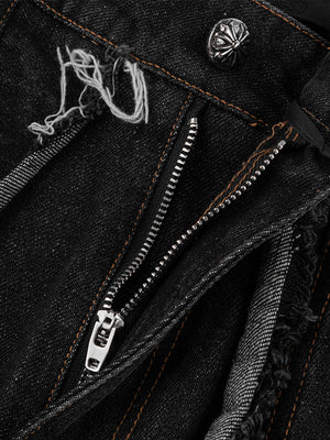 Black frayed jeans – zip fly & button close-up | XoKool