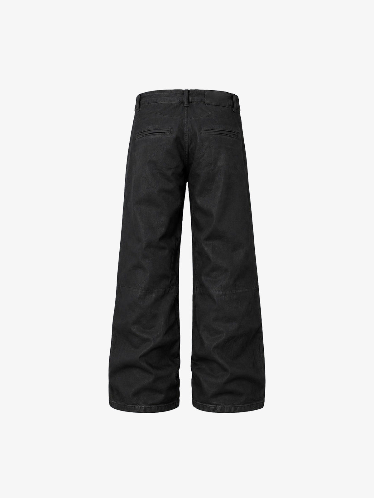 Schwarze Wide Leg Jeans mit Knie-Patches – Rückseite, flach ausgelegt | XoKool