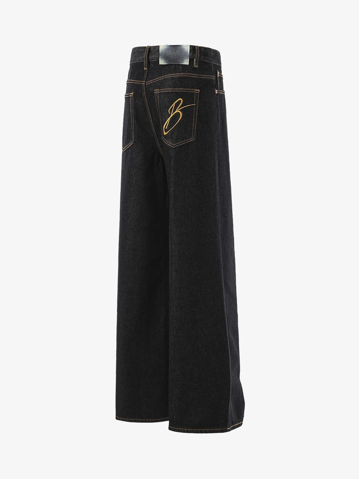 Black Wide Leg Jeans with Crossover Waist – Black, side back view | XoKool