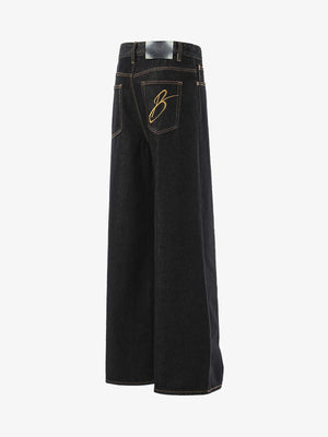 Black Wide Leg Jeans with Crossover Waist – Black, side back view | XoKool
