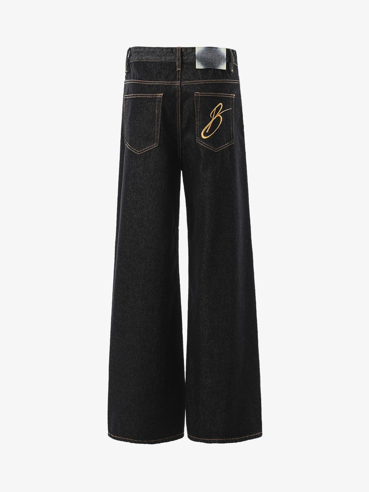 Black Wide Leg Jeans with Crossover Waist – Black, back view | XoKool