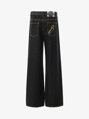 Black Wide Leg Jeans with Crossover Waist – Black, back view | XoKool